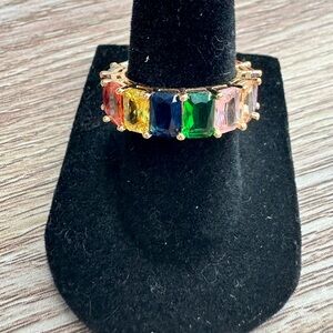 Yellow Gold with Rainbow Multicolored Gemstones band ring
